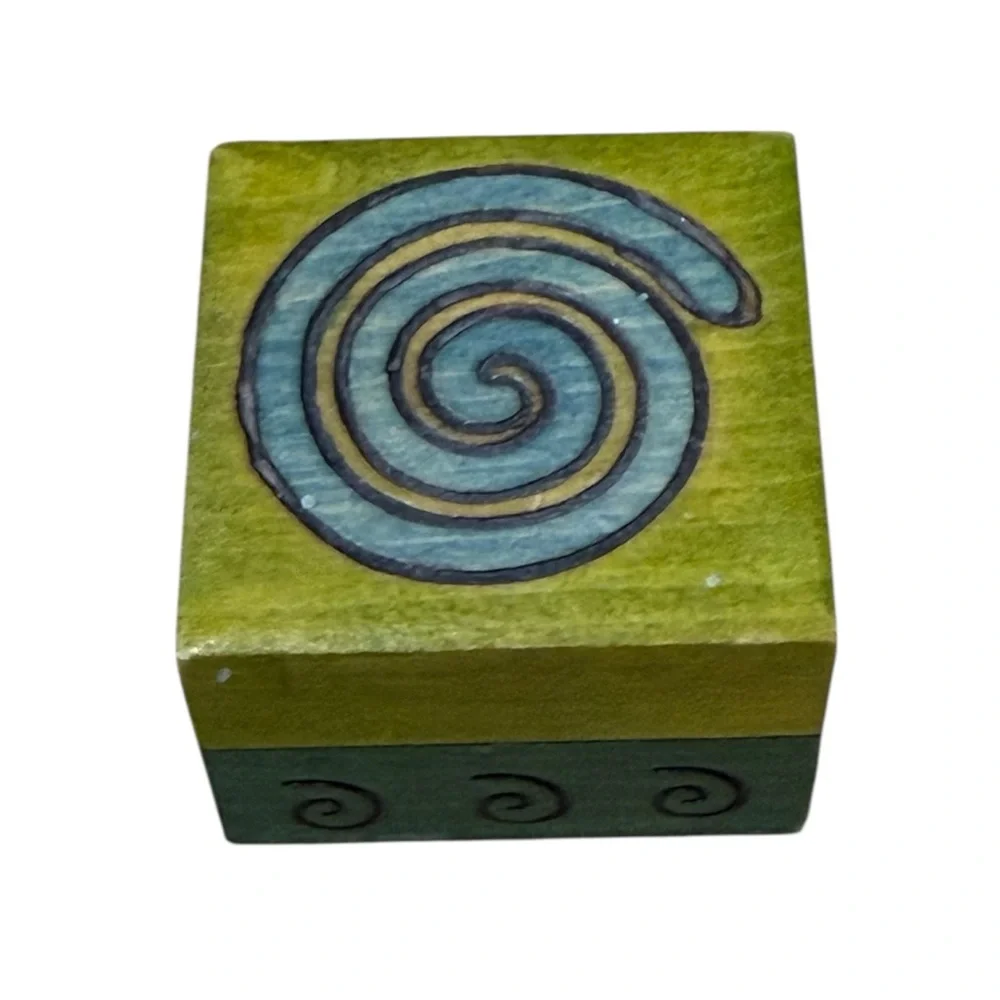 Wooden 2” Square Painted Spiral Ring/Earring Box